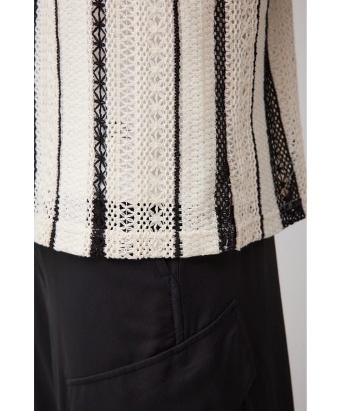 AZUL by moussy（アズールバイマウジー）の「メッシュ開襟長袖シャツ（シャツ/ブラウス・メンズ・ホワイト系その他/ブラック系その他/ベージュ系その他・FREE）」の5枚目の写真