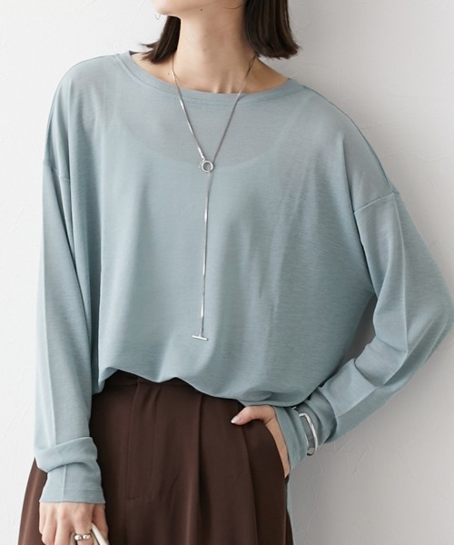 nissen（ニッセン）の「サイドスリット入オーバーサイズスラブシアートップス（Tシャツ/カットソー・レディース・ブルー系/オフホワイト/グレー/ブラック/ライトグレー・S/M/L/LL）」の5枚目の写真