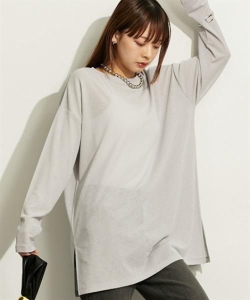 新品未使用 FASHIRU ファシル リブシアートップス GRAY 完売品 セール】サイドスリット入オーバーサイズスラブシアートップス