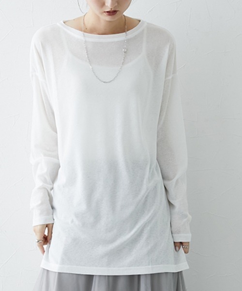 nissen（ニッセン）の「サイドスリット入オーバーサイズスラブシアートップス（Tシャツ/カットソー・レディース・ブルー系/オフホワイト/グレー/ブラック/ライトグレー・S/M/L/LL）」の7枚目の写真