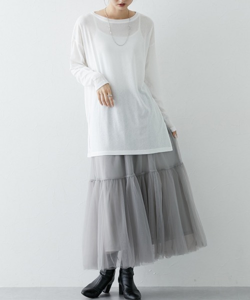 nissen（ニッセン）の「サイドスリット入オーバーサイズスラブシアートップス（Tシャツ/カットソー・レディース・ブルー系/オフホワイト/グレー/ブラック/ライトグレー・S/M/L/LL）」の8枚目の写真