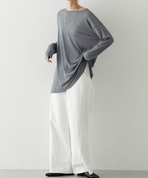 nissen（ニッセン）の「サイドスリット入オーバーサイズスラブシアートップス（Tシャツ/カットソー・レディース・ブルー系/オフホワイト/グレー/ブラック/ライトグレー・S/M/L/LL）」の17枚目の写真