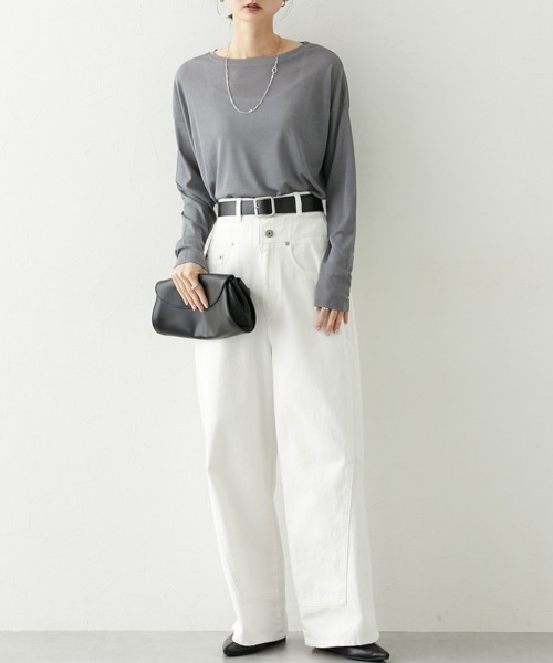 nissen（ニッセン）の「サイドスリット入オーバーサイズスラブシアートップス（Tシャツ/カットソー・レディース・ブルー系/オフホワイト/グレー/ブラック/ライトグレー・S/M/L/LL）」の16枚目の写真