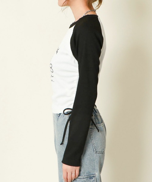 GORGE(ゴージ)の「《花ロゴ×脇ギャザー》レディース リブカットソー 長袖Tシャツ 体型カバー 春秋(Tシャツ/カットソー・レディース・ブルー/ブラック/モカ・F)」の7枚目の写真