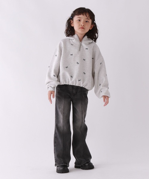 10C REPIPI（ジューシーレピピ）の「【10C REPIPI】リボンガラハーフZIPパーカー（パーカー・キッズ・ピンク/グレー/アイボリー・130cm/110cm/120cm）」の4枚目の写真
