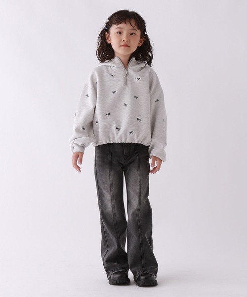 10C REPIPI（ジューシーレピピ）の「【10C REPIPI】リボンガラハーフZIPパーカー（パーカー・キッズ・ピンク/グレー/アイボリー・130cm/110cm/120cm）」の5枚目の写真