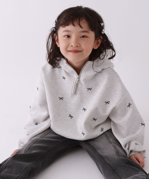 10C REPIPI（ジューシーレピピ）の「【10C REPIPI】リボンガラハーフZIPパーカー（パーカー・キッズ・ピンク/グレー/アイボリー・130cm/110cm/120cm）」の8枚目の写真