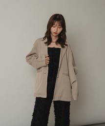 タイムセール！ラミー シアー ジャケット オリーブ　38 セール】ウールサテン オーバーサイズドジャケット（テーラード