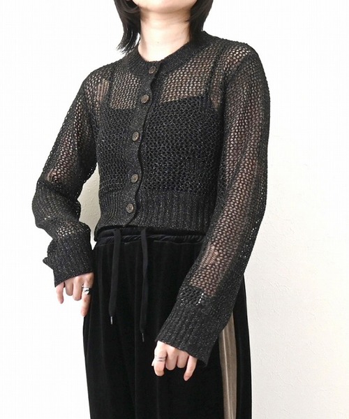 STYLEBLOCK（スタイルブロック）の「ラメシアーダメージニットクロップドカーディガン（カーディガン/ボレロ・レディース・ベージュ/ブラック/オフホワイト/グレー・M）」の3枚目の写真