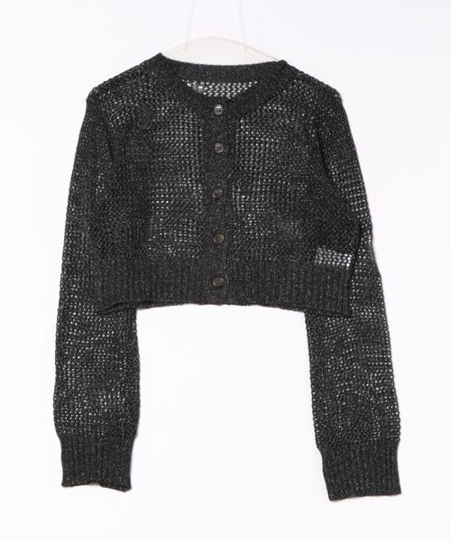 STYLEBLOCK（スタイルブロック）の「ラメシアーダメージニットクロップドカーディガン（カーディガン/ボレロ・レディース・ベージュ/ブラック/オフホワイト/グレー・M）」の6枚目の写真