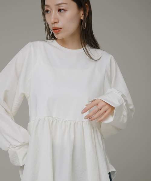 URBAN RESEARCH Sonny Label(アーバンリサーチサニーレーベル)の「異素材切替ペプラムプルオーバー(Tシャツ/カットソー・レディース・ブラック/オフホワイト/ベージュ系その他・FREE)」の5枚目の写真