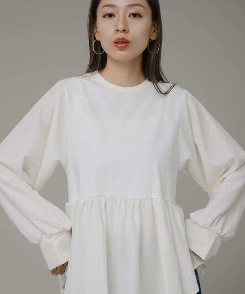 URBAN RESEARCH Sonny Label(アーバンリサーチサニーレーベル)の「異素材切替ペプラムプルオーバー(Tシャツ/カットソー・レディース・ブラック/オフホワイト/ベージュ系その他・FREE)」の6枚目の写真