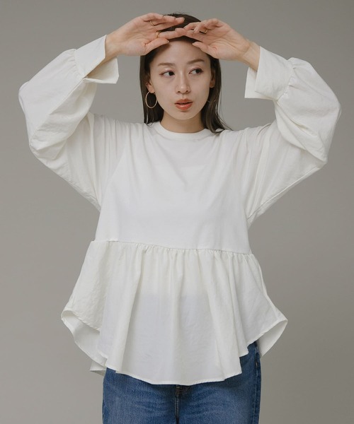 URBAN RESEARCH Sonny Label(アーバンリサーチサニーレーベル)の「異素材切替ペプラムプルオーバー(Tシャツ/カットソー・レディース・ブラック/オフホワイト/ベージュ系その他・FREE)」の7枚目の写真