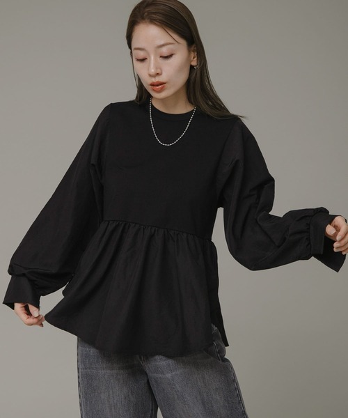 URBAN RESEARCH Sonny Label(アーバンリサーチサニーレーベル)の「異素材切替ペプラムプルオーバー(Tシャツ/カットソー・レディース・ブラック/オフホワイト/ベージュ系その他・FREE)」の16枚目の写真