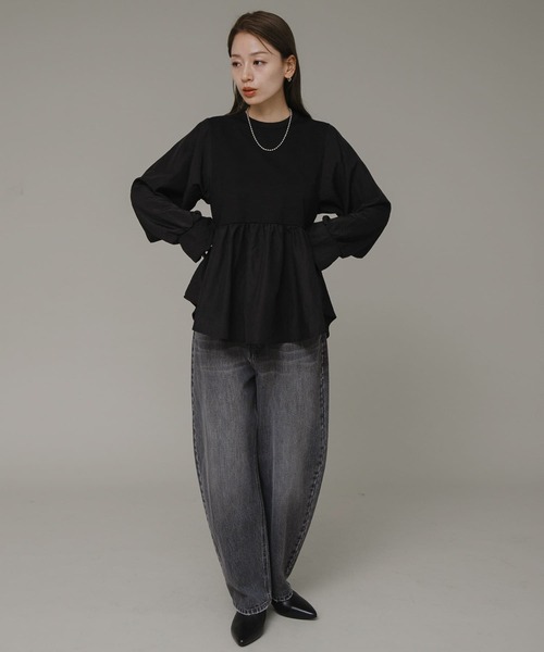 URBAN RESEARCH Sonny Label(アーバンリサーチサニーレーベル)の「異素材切替ペプラムプルオーバー(Tシャツ/カットソー・レディース・ブラック/オフホワイト/ベージュ系その他・FREE)」の20枚目の写真