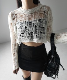 ※※【 2color 】クラッシュダメージショートシアーニット / crush damage short sheer knit