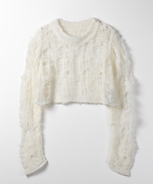 me+em select(ミームセレクト)の「※※【 2color 】クラッシュダメージショートシアーニット / crush damage short sheer knit(ニット/セーター・レディース・アイボリー/ブラック・FREE)」の5枚目の写真