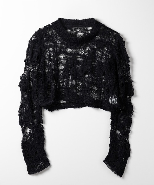 me+em select(ミームセレクト)の「※※【 2color 】クラッシュダメージショートシアーニット / crush damage short sheer knit(ニット/セーター・レディース・アイボリー/ブラック・FREE)」の6枚目の写真