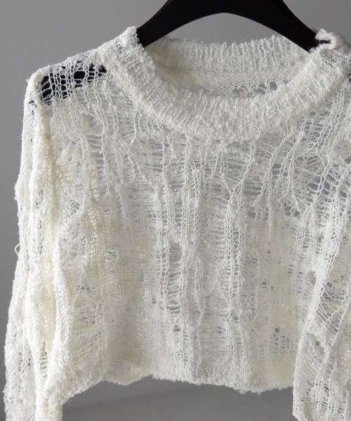 me+em select(ミームセレクト)の「※※【 2color 】クラッシュダメージショートシアーニット / crush damage short sheer knit(ニット/セーター・レディース・アイボリー/ブラック・FREE)」の9枚目の写真