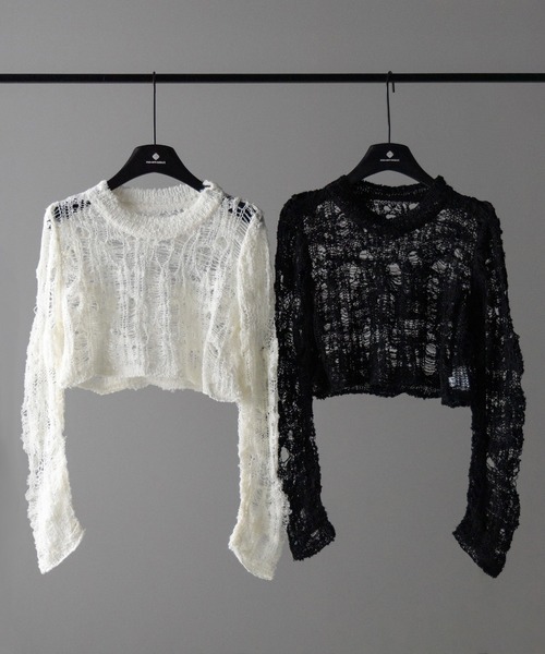 me+em select(ミームセレクト)の「※※【 2color 】クラッシュダメージショートシアーニット / crush damage short sheer knit(ニット/セーター・レディース・アイボリー/ブラック・FREE)」の8枚目の写真
