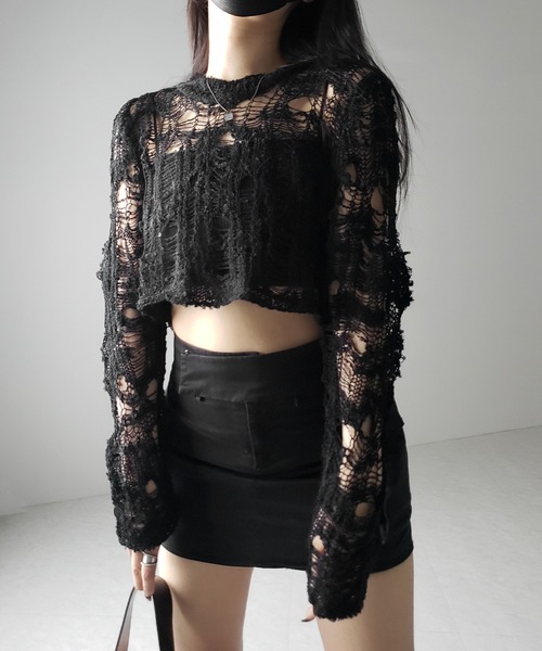 me+em select(ミームセレクト)の「※※【 2color 】クラッシュダメージショートシアーニット / crush damage short sheer knit(ニット/セーター・レディース・アイボリー/ブラック・FREE)」の21枚目の写真