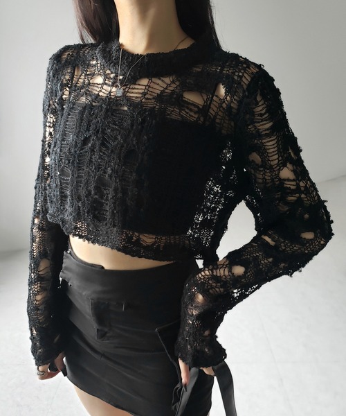 me+em select(ミームセレクト)の「※※【 2color 】クラッシュダメージショートシアーニット / crush damage short sheer knit(ニット/セーター・レディース・アイボリー/ブラック・FREE)」の19枚目の写真