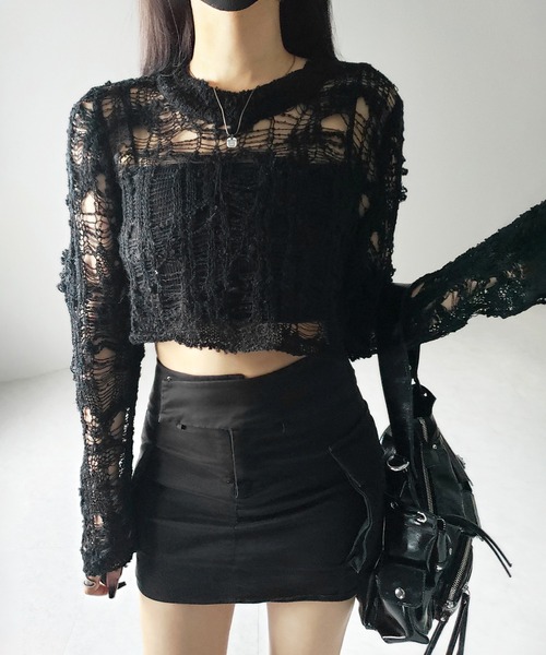 me+em select(ミームセレクト)の「※※【 2color 】クラッシュダメージショートシアーニット / crush damage short sheer knit(ニット/セーター・レディース・アイボリー/ブラック・FREE)」の20枚目の写真