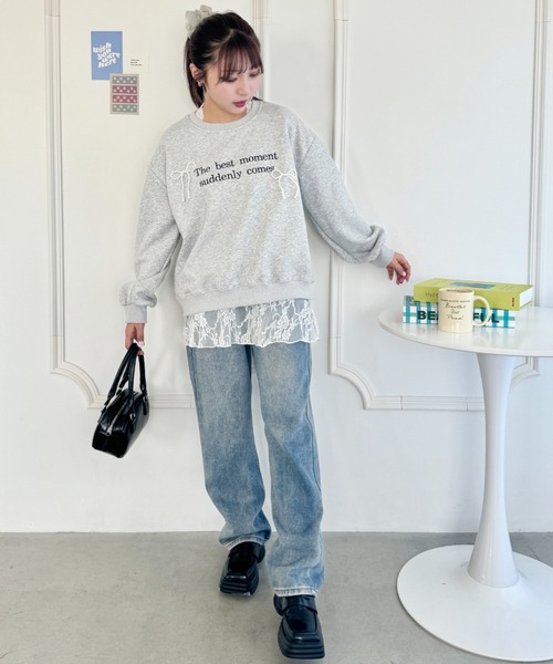SOLLON.(ソルロン)の「パールリボンロゴプルオーバー(スウェット・レディース・グレー/ネイビー・FREE)」の14枚目の写真