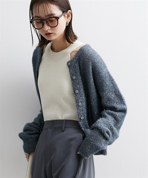 nissen(ニッセン)の「【販売終了】ラメニットクルーネックショート丈カーディガン(カーディガン/ボレロ・レディース・ブルーグレー/ブラック系・S/M/L/LL)」の9枚目の写真