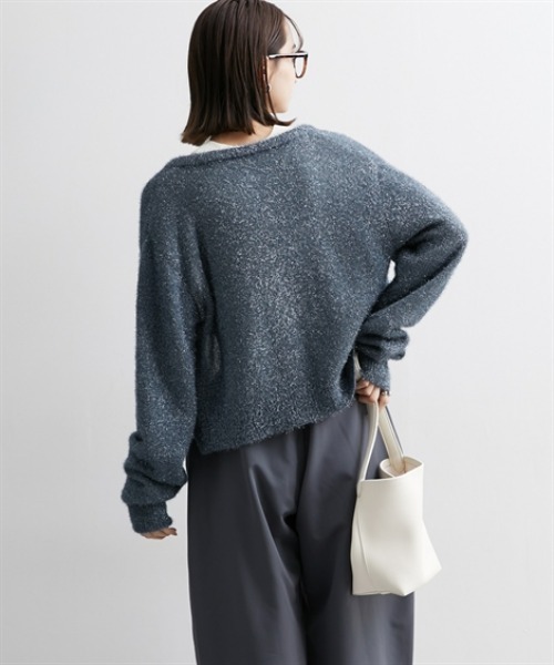 nissen(ニッセン)の「【販売終了】ラメニットクルーネックショート丈カーディガン(カーディガン/ボレロ・レディース・ブルーグレー/ブラック系・S/M/L/LL)」の8枚目の写真