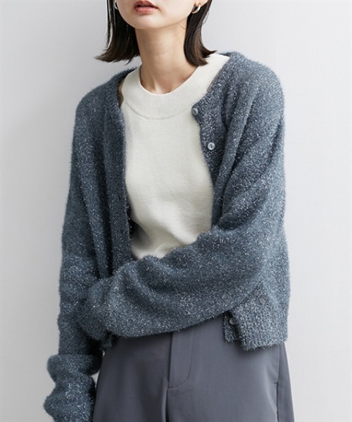 nissen(ニッセン)の「【販売終了】ラメニットクルーネックショート丈カーディガン(カーディガン/ボレロ・レディース・ブルーグレー/ブラック系・S/M/L/LL)」の14枚目の写真