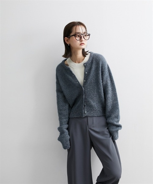 nissen(ニッセン)の「【販売終了】ラメニットクルーネックショート丈カーディガン(カーディガン/ボレロ・レディース・ブルーグレー/ブラック系・S/M/L/LL)」の13枚目の写真