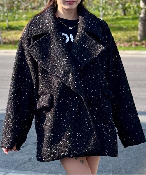 Per sist ence（パーシエンス）の「ビックカラーブークレミドル丈オーバーサイズジャケット（テーラードジャケット・レディース・オフホワイト/グレー系/ブラック・FREE）」の7枚目の写真