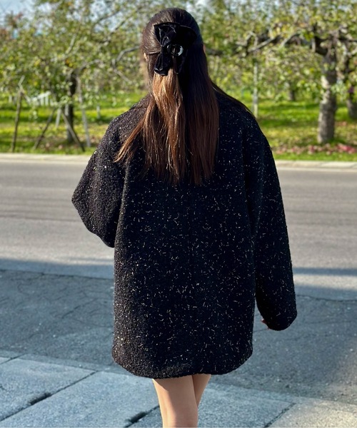 Per sist ence（パーシエンス）の「ビックカラーブークレミドル丈オーバーサイズジャケット（テーラードジャケット・レディース・オフホワイト/グレー系/ブラック・FREE）」の9枚目の写真