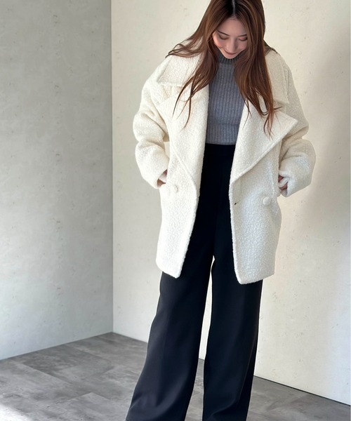 Per sist ence(パーシエンス)の「ビックカラーブークレミドル丈オーバーサイズジャケット(テーラードジャケット・レディース・オフホワイト/グレー系/ブラック・FREE)」の12枚目の写真