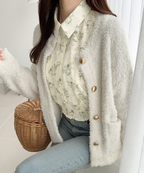 mily bilet(ミウィビレット)の「【mily bilet】スタイルアップ効果抜群♪花柄シアーレースショート丈ブラウス(シャツ/ブラウス・レディース・ブルー/ピンク/グリーン・X-LARGE/SMALL/MEDIUM/LARGE)」の8枚目の写真
