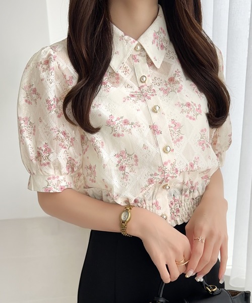 mily bilet(ミウィビレット)の「【mily bilet】スタイルアップ効果抜群♪花柄シアーレースショート丈ブラウス(シャツ/ブラウス・レディース・ブルー/ピンク/グリーン・X-LARGE/SMALL/MEDIUM/LARGE)」の19枚目の写真