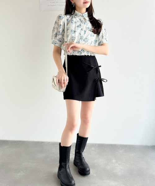 mily bilet(ミウィビレット)の「【mily bilet】スタイルアップ効果抜群♪花柄シアーレースショート丈ブラウス(シャツ/ブラウス・レディース・ブルー/ピンク/グリーン・X-LARGE/SMALL/MEDIUM/LARGE)」の17枚目の写真