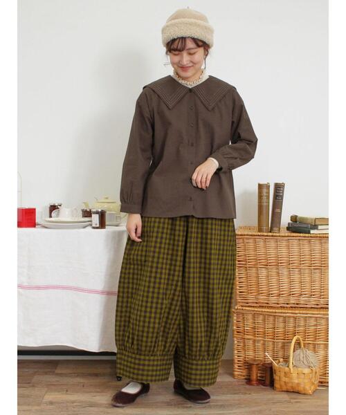 サマンサモスモス　裾切替ギャザーワイドパンツ　キナリ　新品　ナチュラル　ズボン セール】 【M/Lサイズ】裾切替ギャザーワイドパンツ（モカ