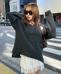 【WEB限定 リバイバル】スキッパーポロ刺繍ニット