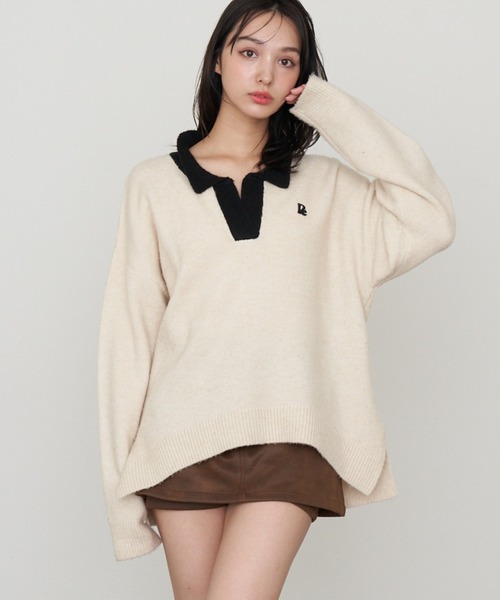 RAY CASSIN(レイカズン)の「【WEB限定 リバイバル】スキッパーポロ刺繍ニット(ニット/セーター・レディース・ホワイト系その他2/レッド/チャコールグレー/ブラウン系その他2・FREE)」の2枚目の写真