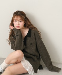 RAY CASSIN | 【チクチクしないニット】スキッパーポロ刺繍ニット / 襟付きニット(ニット/セーター)