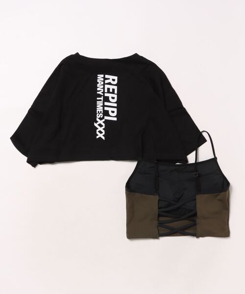 repipi armario（レピピ アルマリオ）の「repipi armario/レピピアルマリオ キッズ パッド付き 編み上げ バックスタイル キャミブラ ショート丈 半袖 Tシャツ セットアイテム（Tシャツ/カットソー・キッズ・ホワイト/ブラック・140cm/160cm/170cm/150cm）」の16枚目の写真
