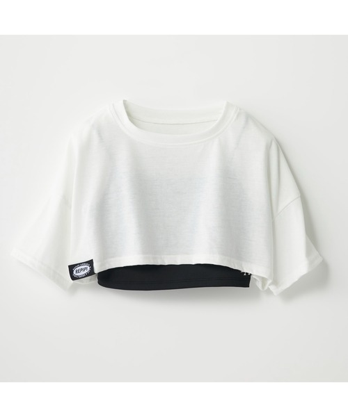 repipi armario（レピピ アルマリオ）の「repipi armario/レピピアルマリオ キッズ パッド付き 編み上げ バックスタイル キャミブラ ショート丈 半袖 Tシャツ セットアイテム（Tシャツ/カットソー・キッズ・ホワイト/ブラック・140cm/160cm/170cm/150cm）」の2枚目の写真