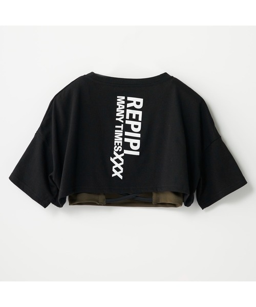 repipi armario（レピピ アルマリオ）の「repipi armario/レピピアルマリオ キッズ パッド付き 編み上げ バックスタイル キャミブラ ショート丈 半袖 Tシャツ セットアイテム（Tシャツ/カットソー・キッズ・ホワイト/ブラック・140cm/160cm/170cm/150cm）」の3枚目の写真