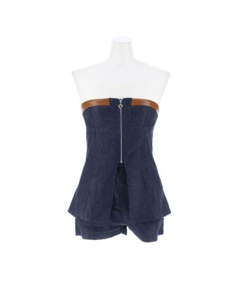 DAZZY(デイジー)の「セットアップ フロントジップ レザー 格子 デニム セットアップ(ドレス・レディース・ネイビー・S/M/L)」の15枚目の写真