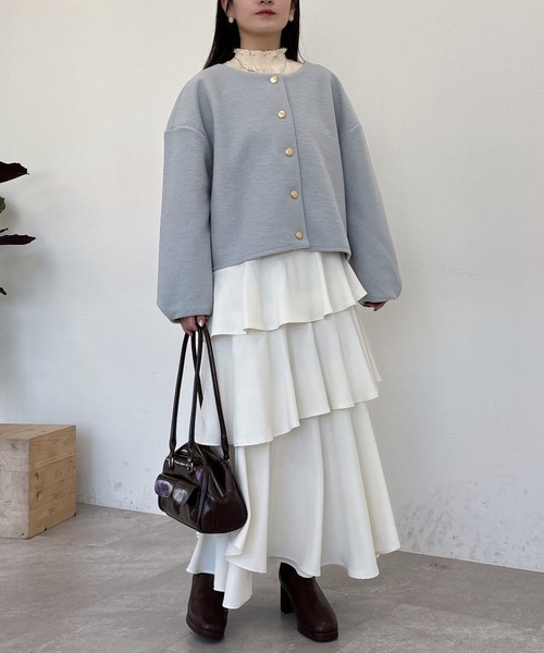 mysty woman（ミスティウーマン）の「金ボタンノーカラーカーディガン 289330（カーディガン/ボレロ・レディース・オフホワイト/ブラック/ライトグレー・FREE）」の18枚目の写真