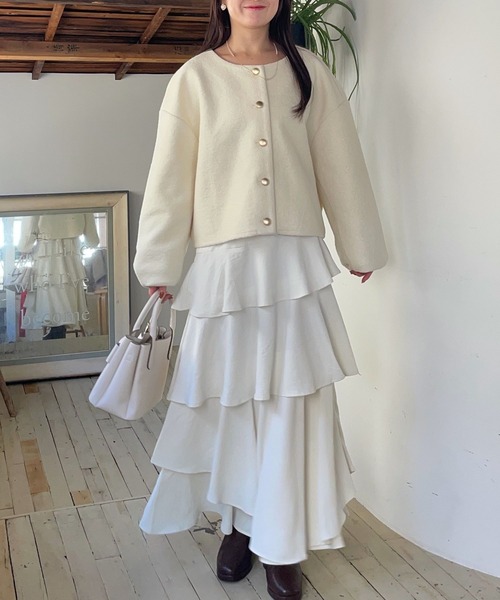 mysty woman（ミスティウーマン）の「金ボタンノーカラーカーディガン 289330（カーディガン/ボレロ・レディース・オフホワイト/ブラック/ライトグレー・FREE）」の20枚目の写真