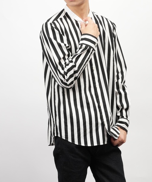 garsonwave（ギャルソンウェーブ）の「日本製洗いざらしコットンブロードノーカラーシャツ ナノファイン加工(GW)（シャツ/ブラウス・メンズ・シルバーグレー/ワインレッド/ライトピンク/ベージュ/ホワイト/ブラック/ネイビー/オリーブ/ブラック系/グリーン・LL/L/M）」の3枚目の写真