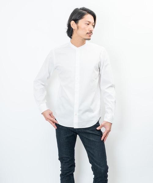 garsonwave（ギャルソンウェーブ）の「日本製洗いざらしコットンブロードノーカラーシャツ ナノファイン加工(GW)（シャツ/ブラウス・メンズ・シルバーグレー/ワインレッド/ライトピンク/ベージュ/ホワイト/ブラック/ネイビー/オリーブ/ブラック系/グリーン・LL/L/M）」の11枚目の写真